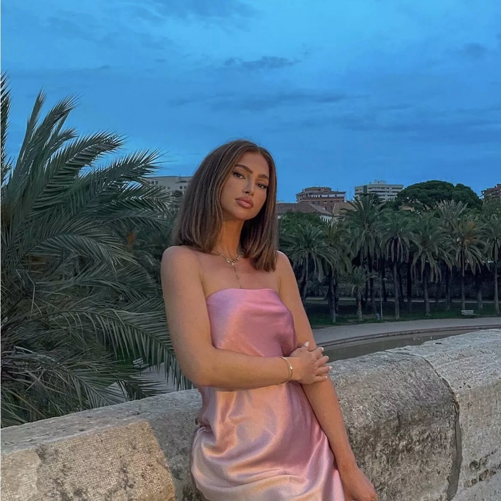 Zara Pink Satin Strapless Slip Dress - Picture 5 of 13